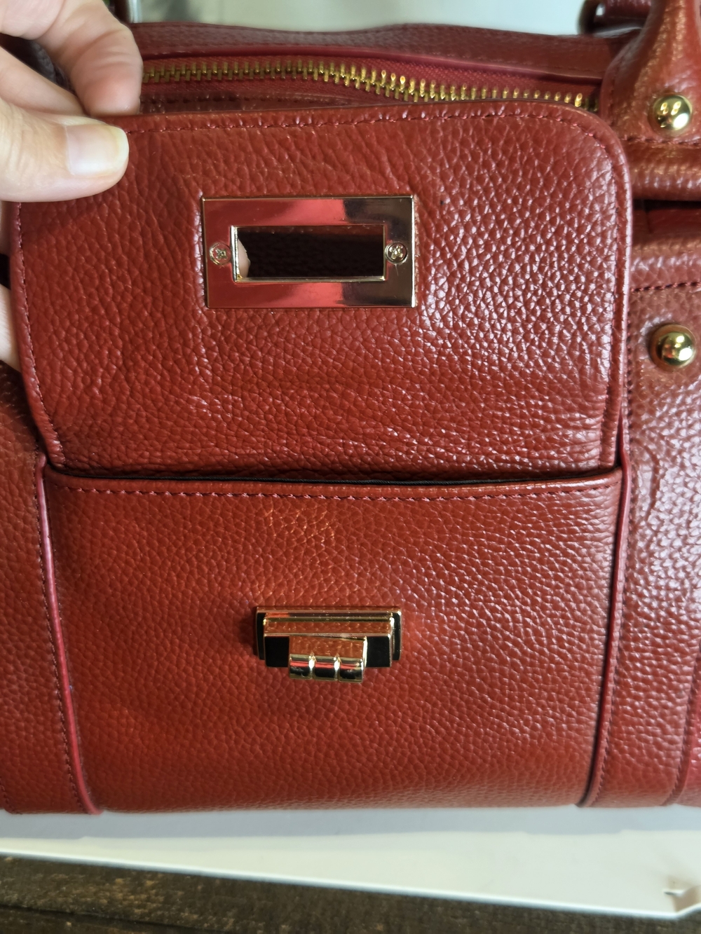 Mia Capella Red Genuine Leather Satchel Doctor Bag Top Handle Crossbody - Picture 11 of 15